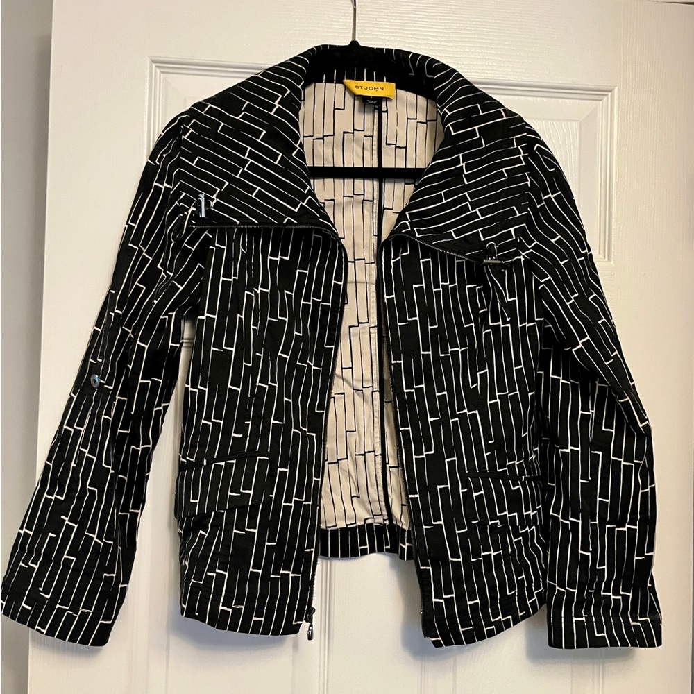 St. John Black Jacket with White Linear Print